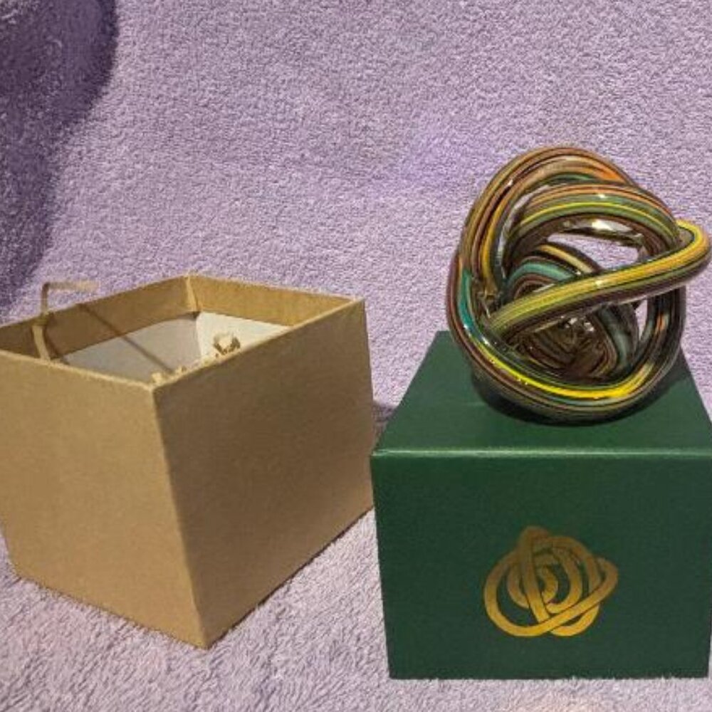 West Elm Ready Or Knot Art Glass Twisted Infinity Paperweight Earth tones Colors